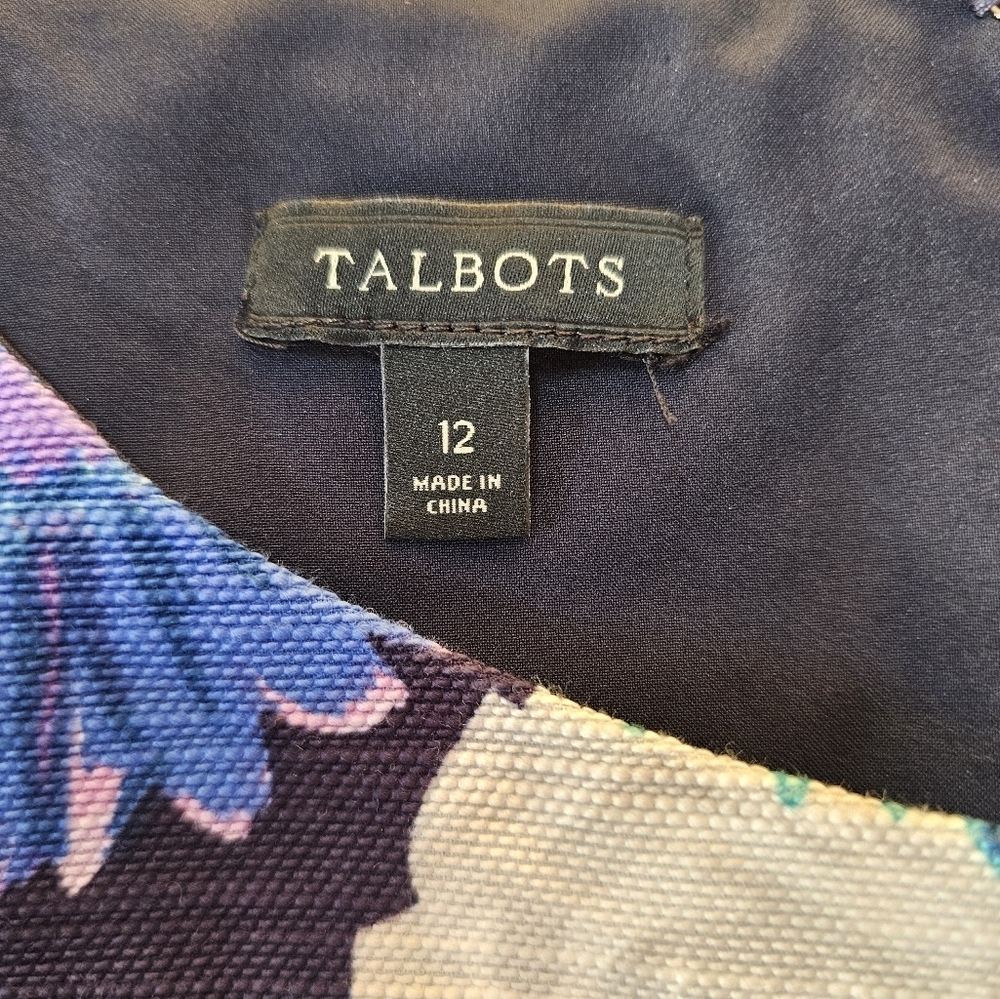 Talbots Floral Sheath Dress Size 12 Cotton Blend Purple Blue Short Sleeve Lined - Picture 7 of 12